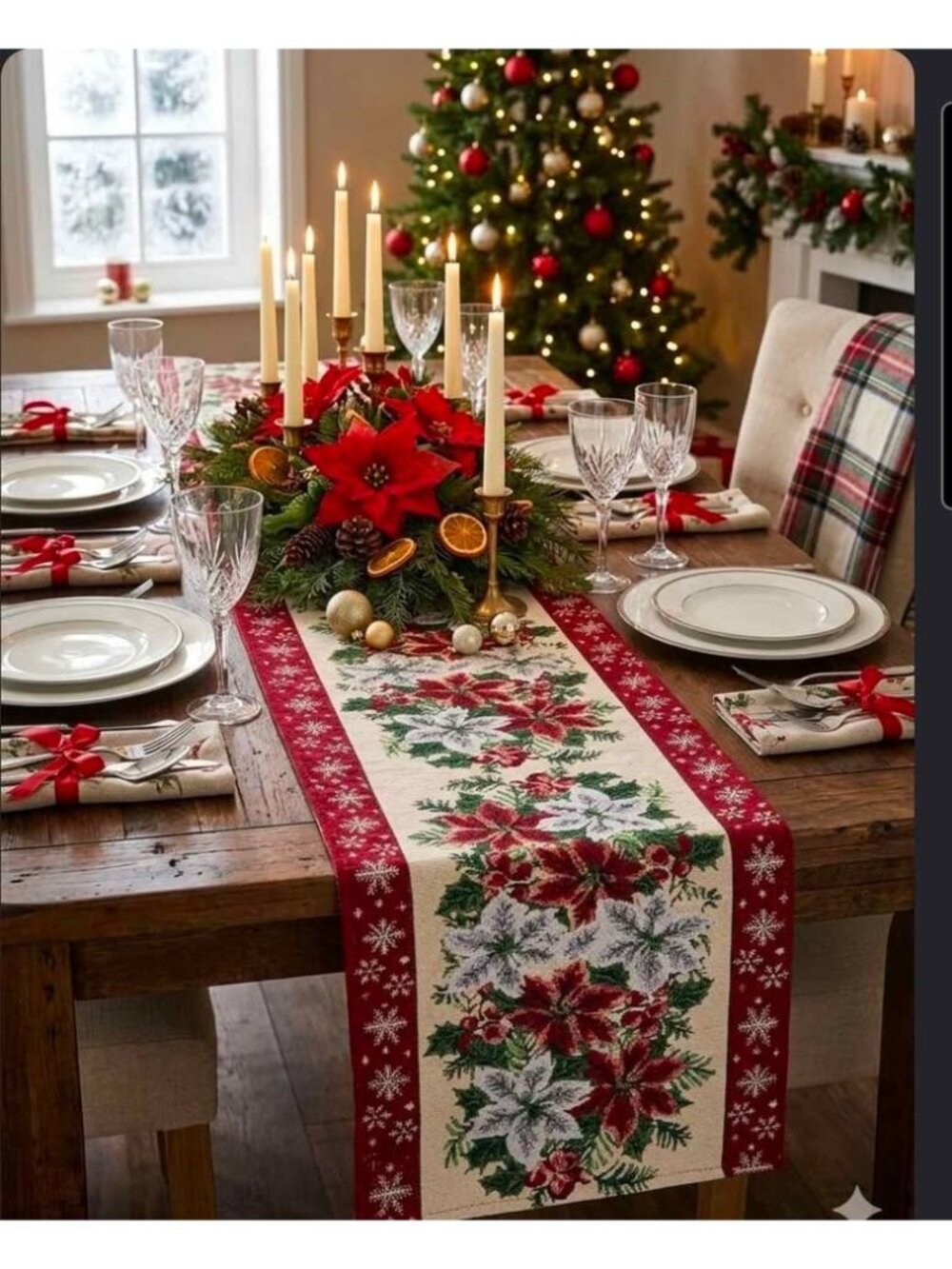 Holiday table runner woven tapestry style